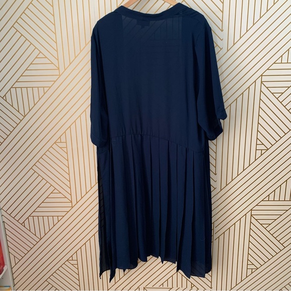 ModCloth Fervor Chiffon pleated duster jacket navy blue side slits kimono 4X - Picture 8 of 11